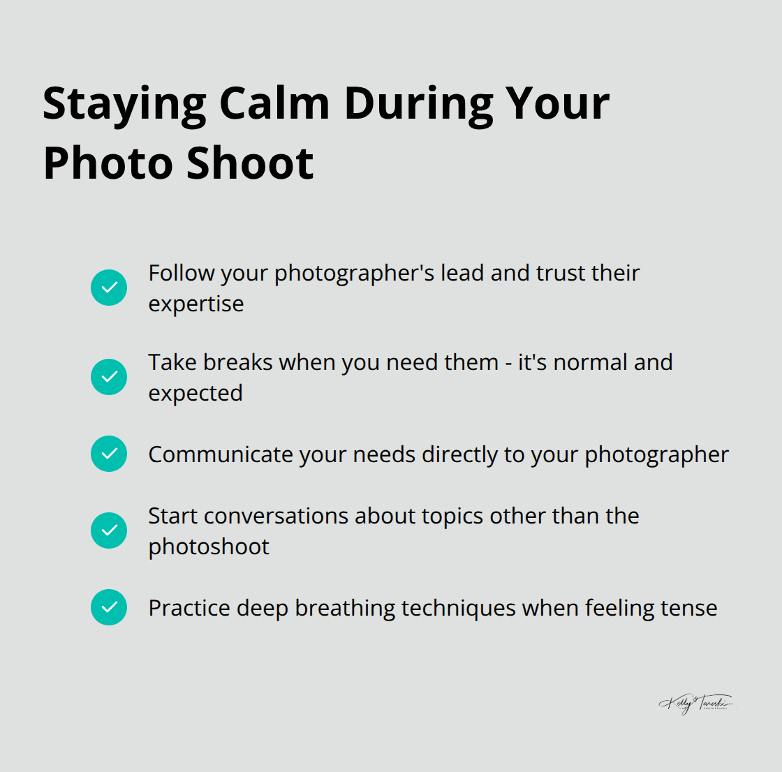 Checklist of strategies to maintain calm during a photography session - Photography mindfulness