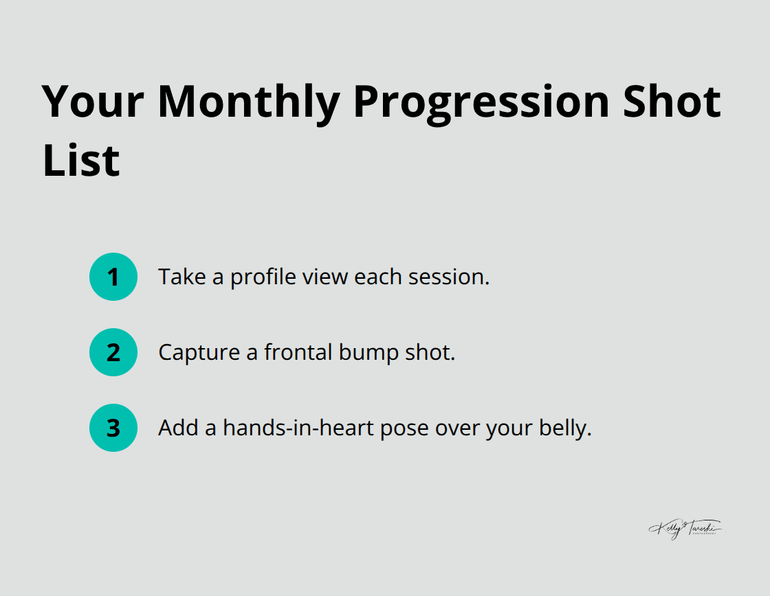 Three essential shots to capture each month for a seamless pregnancy progression series.