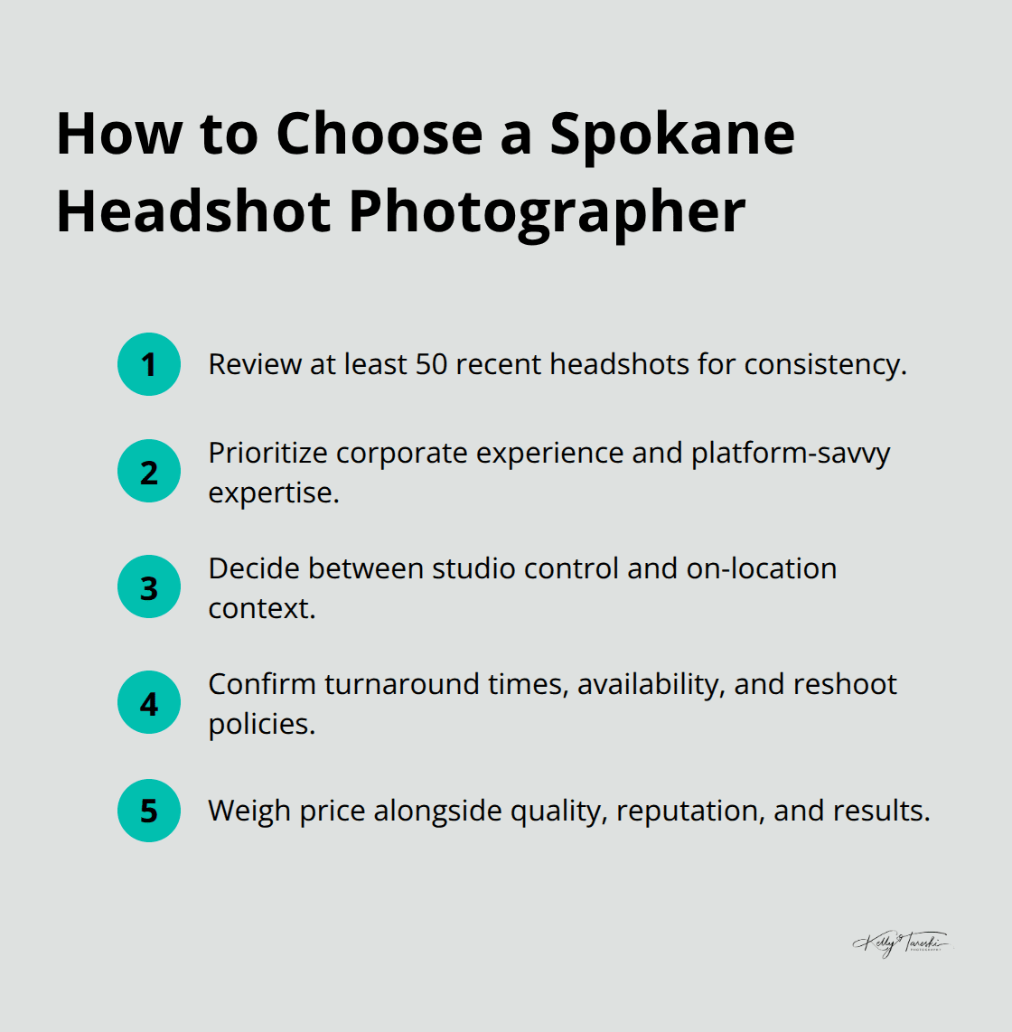 Compact checklist for evaluating Spokane headshot photographers