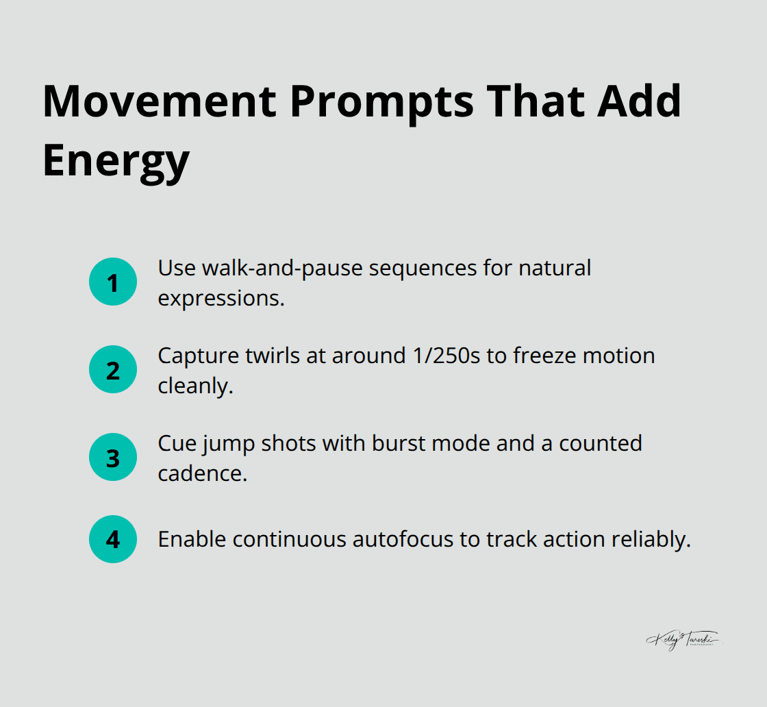 Compact list of movement prompts for dynamic senior portraits