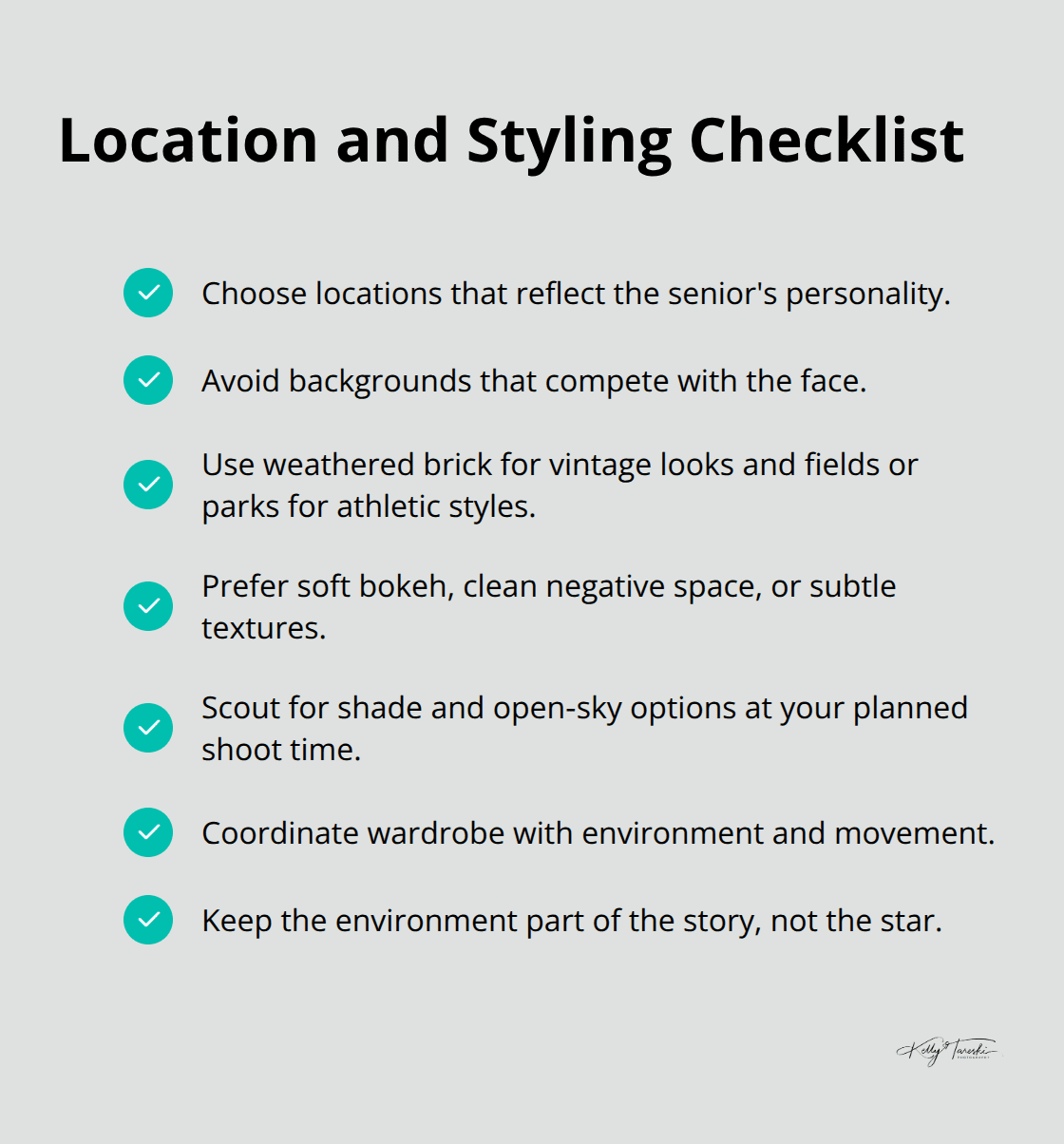 Quick checklist to match outfits with locations and keep focus on the senior - senior portrait photos