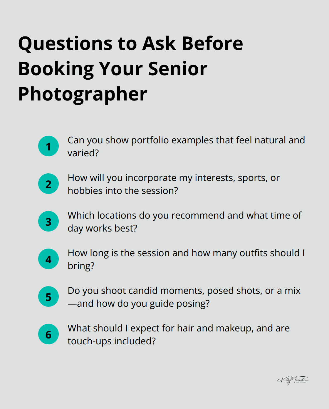 Key questions and topics to cover before hiring a senior portrait photographer - Senior portraits tips
