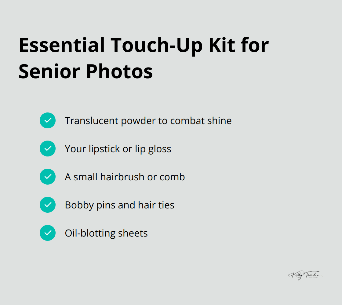 Checklist of essential items to include in a touch-up kit for senior photo sessions