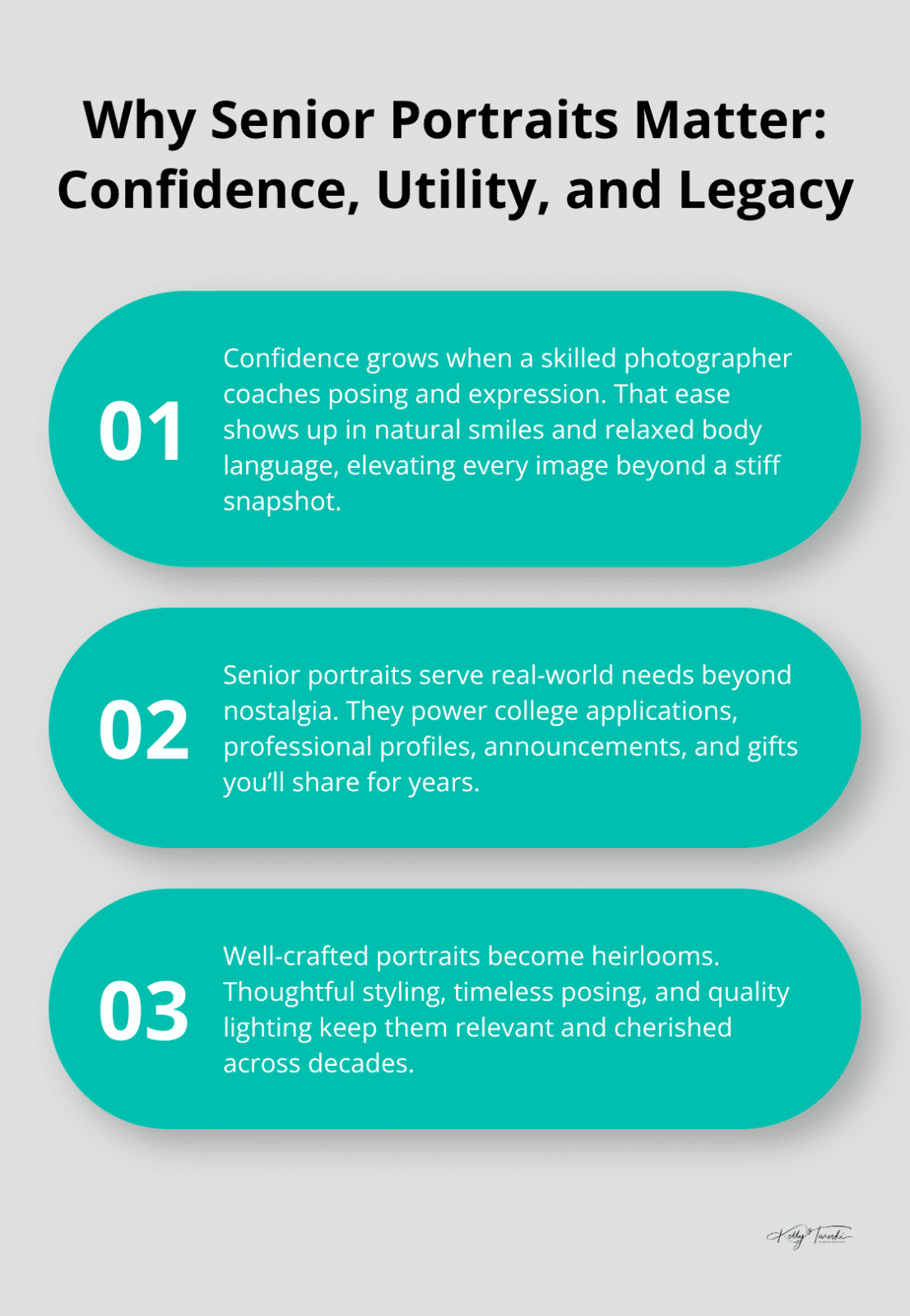 Three reasons senior portraits are a valuable investment: confidence, practical uses, and lasting legacy.