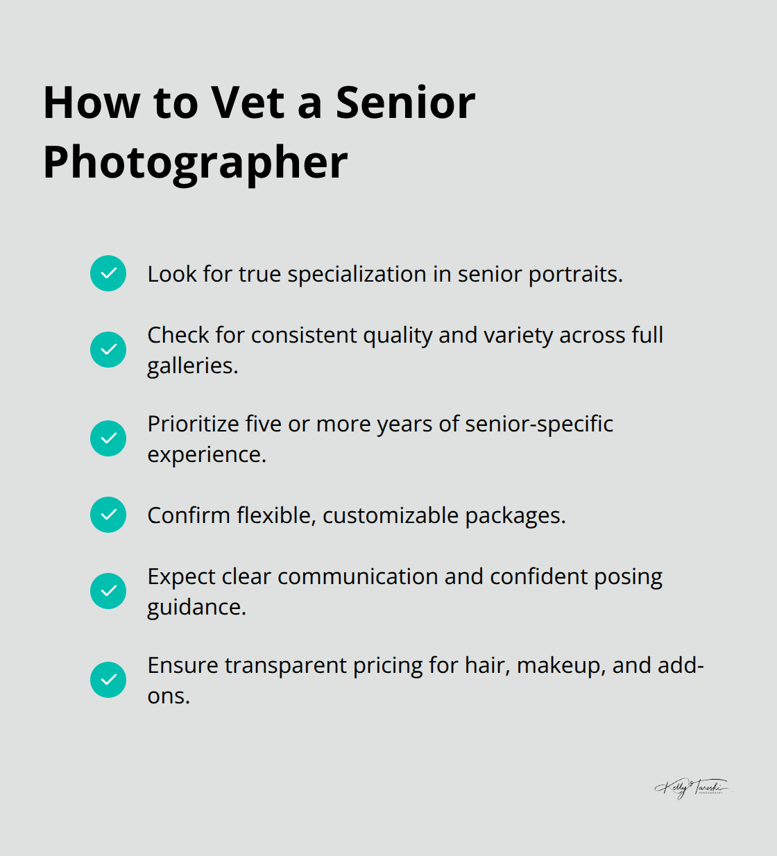 Checklist of criteria to evaluate a senior photographer in Spokane. - senior year photography Spokane