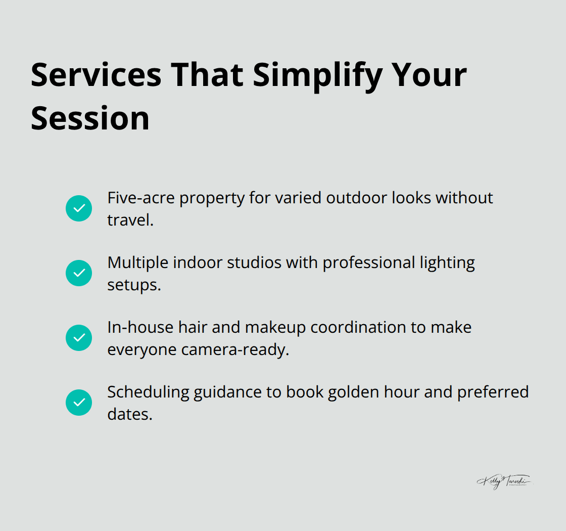 Checkmark list of services offered to streamline family portrait sessions