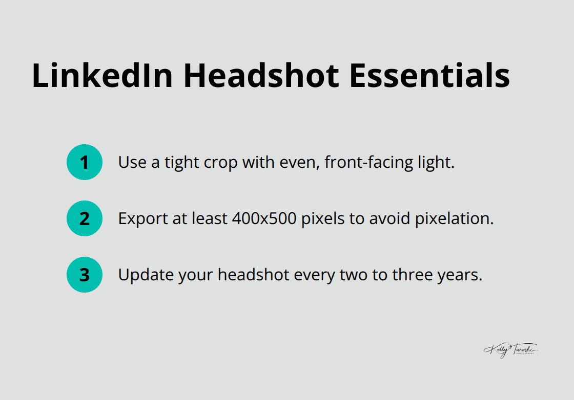 Three quick rules for a strong LinkedIn headshot: crop and lighting, minimum size, and refresh cadence. - Spokane professional branding portraits
