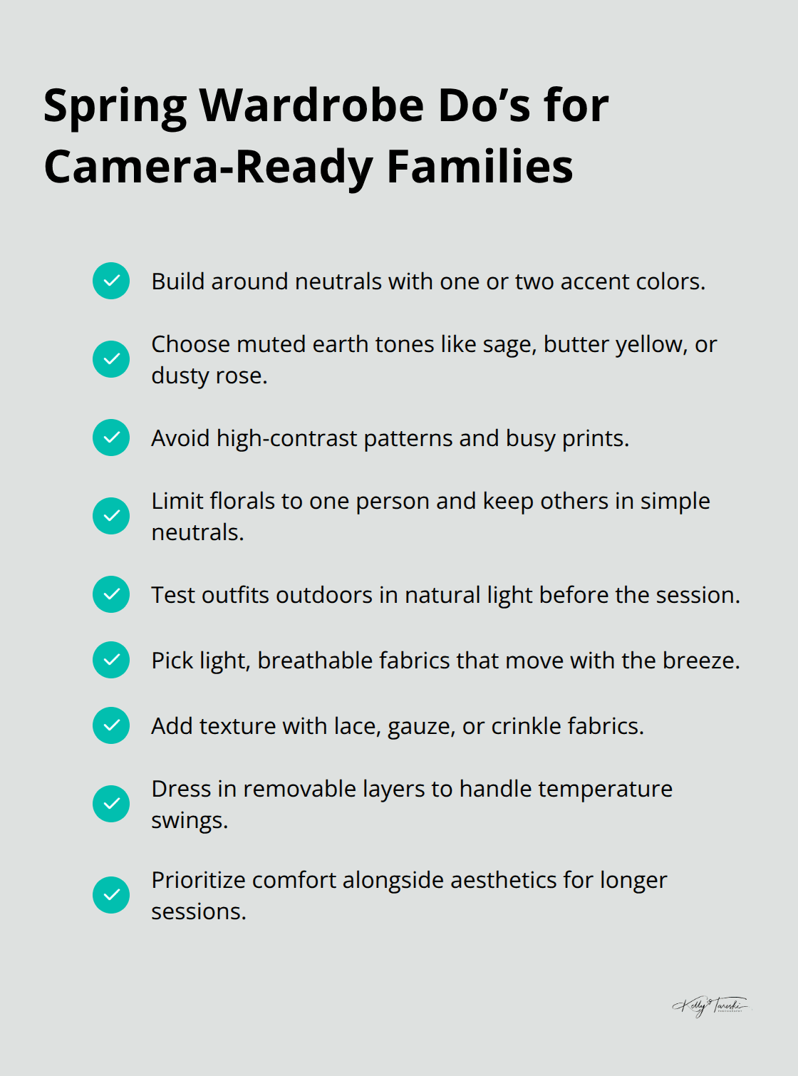 Checklist of colors, patterns, and fabrics for spring photos - springtime family photos