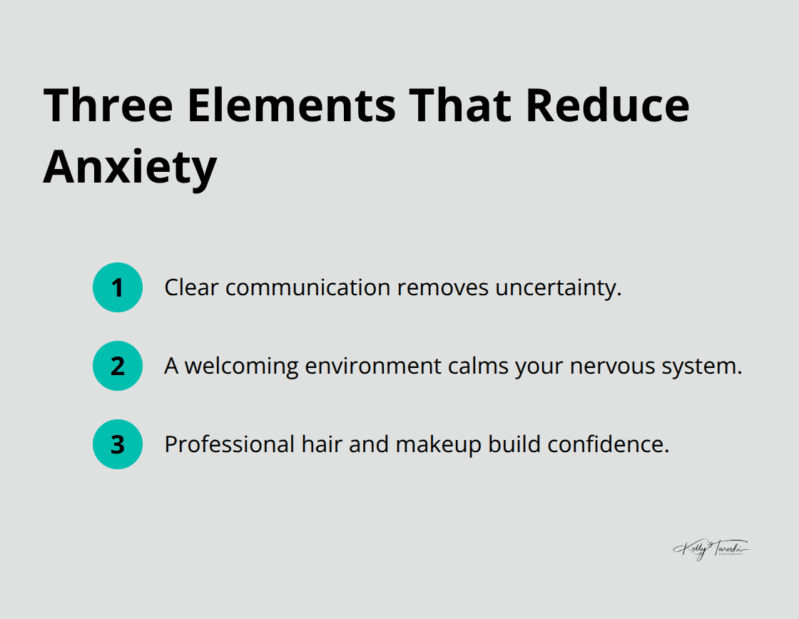 Compact list of the three elements that calm nerves during photography sessions