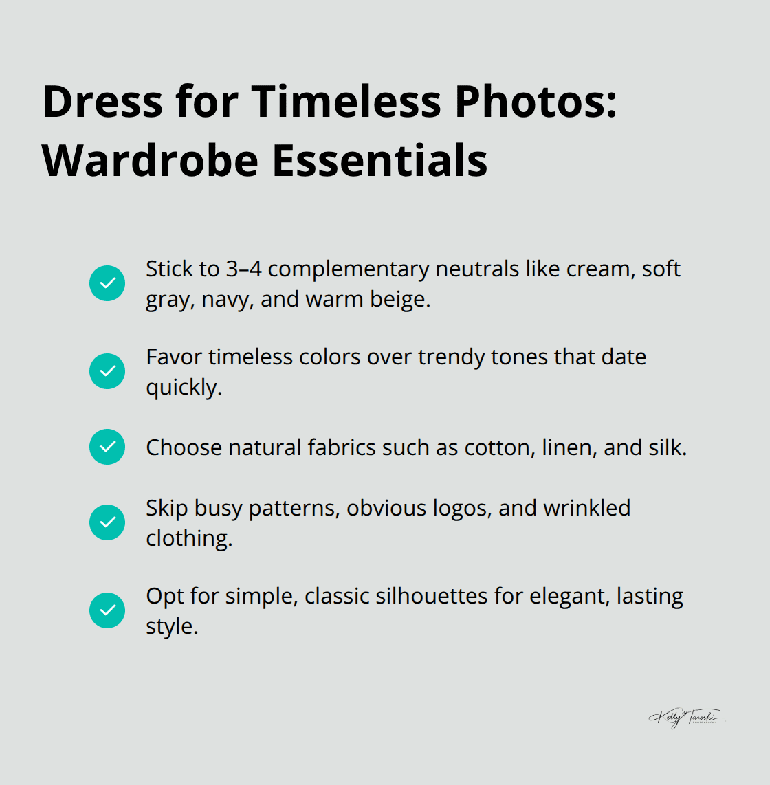 Checklist of wardrobe tips for timeless family photos in the U.S.