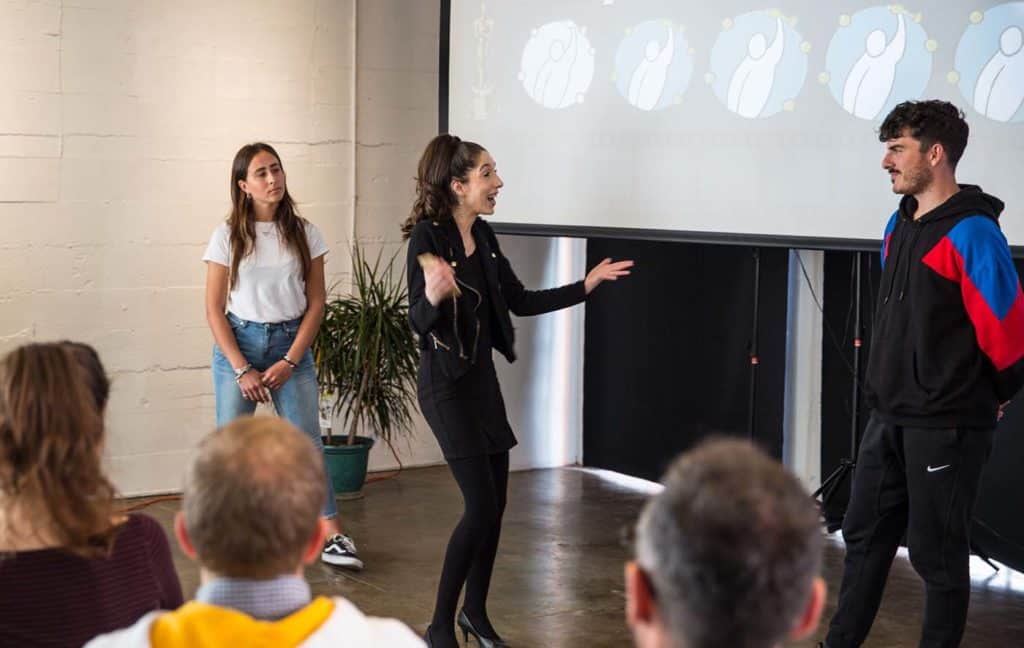 Pitch coaching session, photo with founders and Lizzy Wallace at M Accelerator.