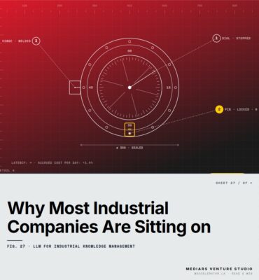 Featured cover for the M Accelerator article 'Why Most Industrial Companies Are Sitting on a $2M Knowledge Management Problem (And How LLMs Change Everything)' &mdash; llm for industrial knowledge management.