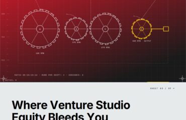 Featured cover for the M Accelerator article 'The Venture Studio Trade-Off: Where the Equity-for-Acceleration Bargain Pays Off (and Where It Bleeds You Dry)' &mdash; pros and cons of investing in a venture studio.