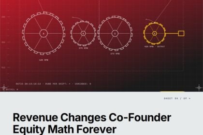 Featured cover for the M Accelerator article 'The Co-Founder Equity Math Changes the Moment You Have Revenue &mdash; Here's How to Think About It' &mdash; how much equity for a co-founder who joins after revenue.