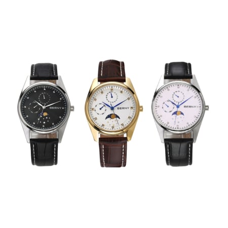 Berny Quarzuhr mit echter Mondphase - Mondphasenuhr