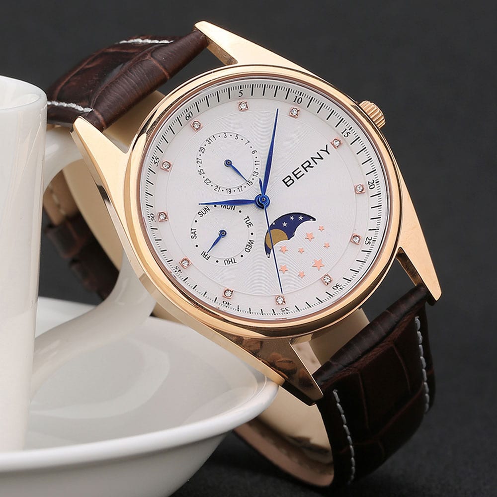 Berny Quarzuhr mit echter Mondphase - Mondphasenuhr