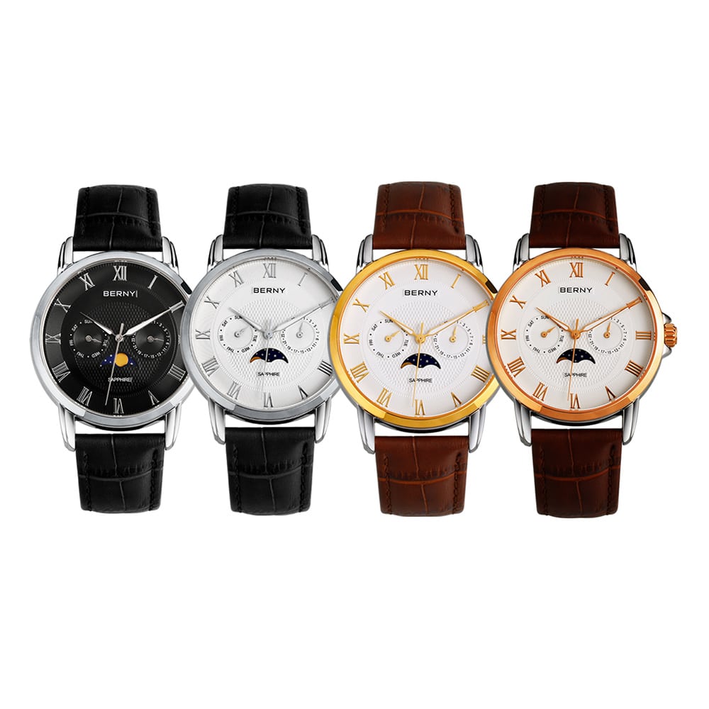 Berny Quarzuhr mit echter Mondphase - Mondphasenuhr