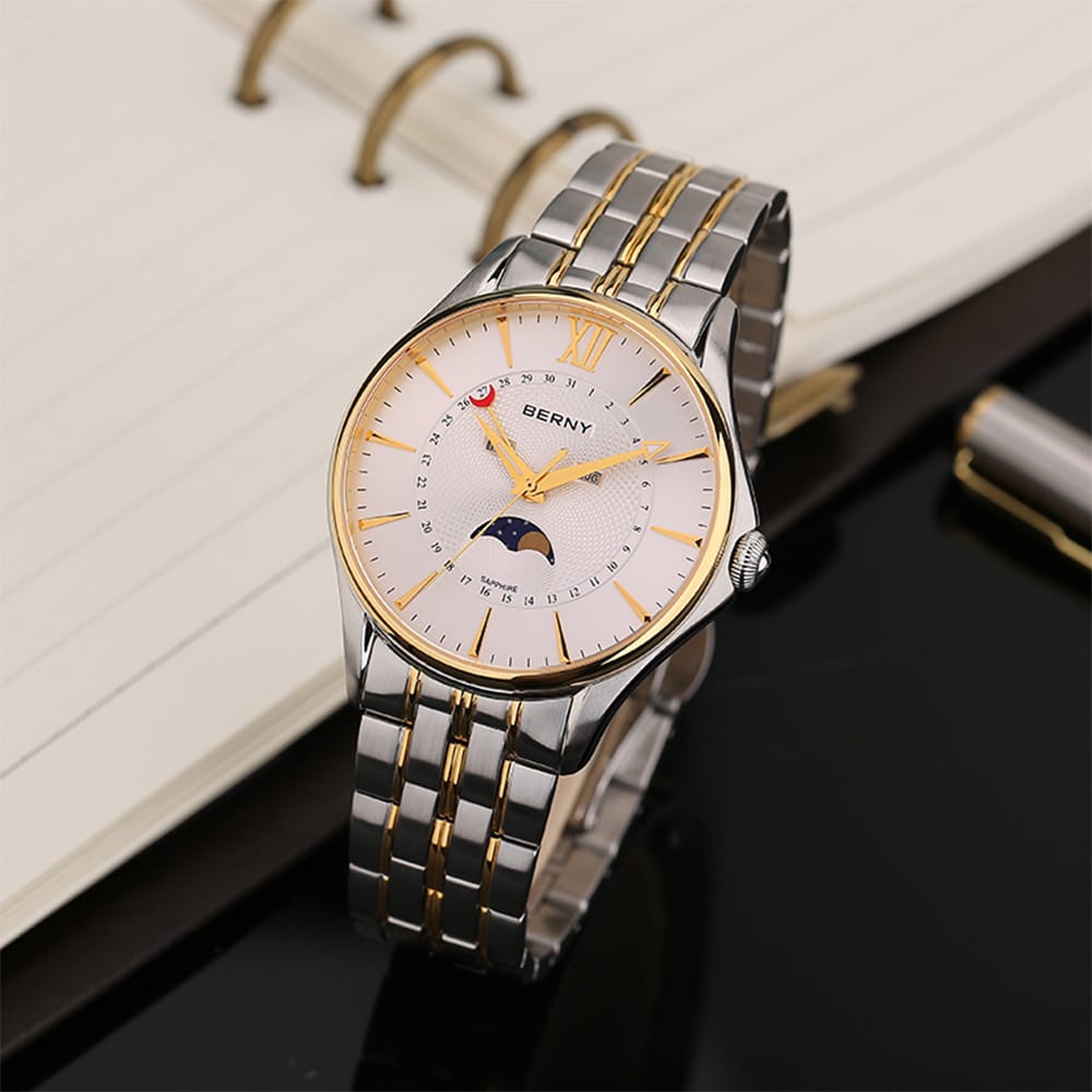 Berny Quarzuhr mit echter Mondphase - Mondphasenuhr