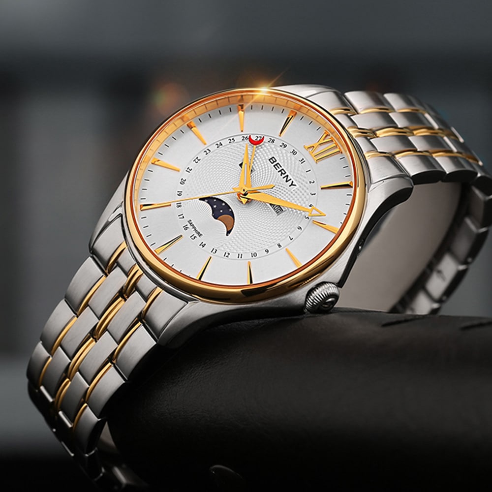 Berny Quarzuhr mit echter Mondphase - Mondphasenuhr