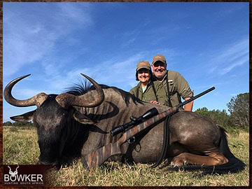 Plains Game Hunting in Africa - Hunt Plains Game with Nick Bowker 43 Client with a Blue wildebeest shot on a typical safari style African plains game hunt.