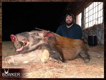 Plains Game Hunting in Africa - Hunt Plains Game with Nick Bowker 71 Client with a Bushpig on a plains game hunt in South Africa.