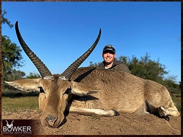 Plains Game Hunting in Africa - Hunt Plains Game with Nick Bowker 69 Client with a Common Reedbuck on a plains game hunt in South Africa..
