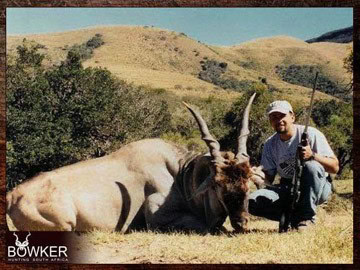 Plains Game Hunting in Africa - Hunt Plains Game with Nick Bowker 31 Client with an eland shot on a big game safari.