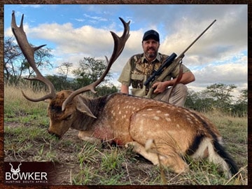 Plains Game Hunting in Africa - Hunt Plains Game with Nick Bowker 53 Client with a Fallow deer shot on an African hunting trip.
