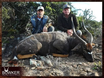 Plains Game Hunting in Africa - Hunt Plains Game with Nick Bowker 17 Client with a nyala on a plains game hunt.