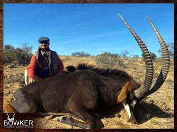 Plains Game Hunting in Africa - Hunt Plains Game with Nick Bowker 19 Client with a sable Antelope hunted in Africa.