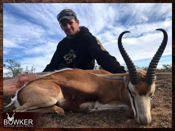 Plains Game Hunting in Africa - Hunt Plains Game with Nick Bowker 35 Client with a common springbok shot on a plains animal hunt.