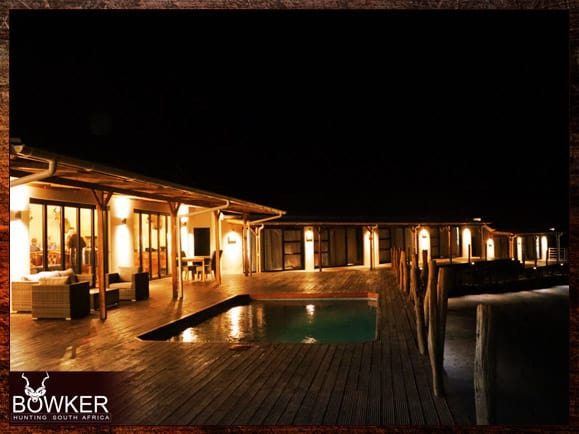 Hunting Accommodation in South Africa 4 Hopewell lodge deck at night.