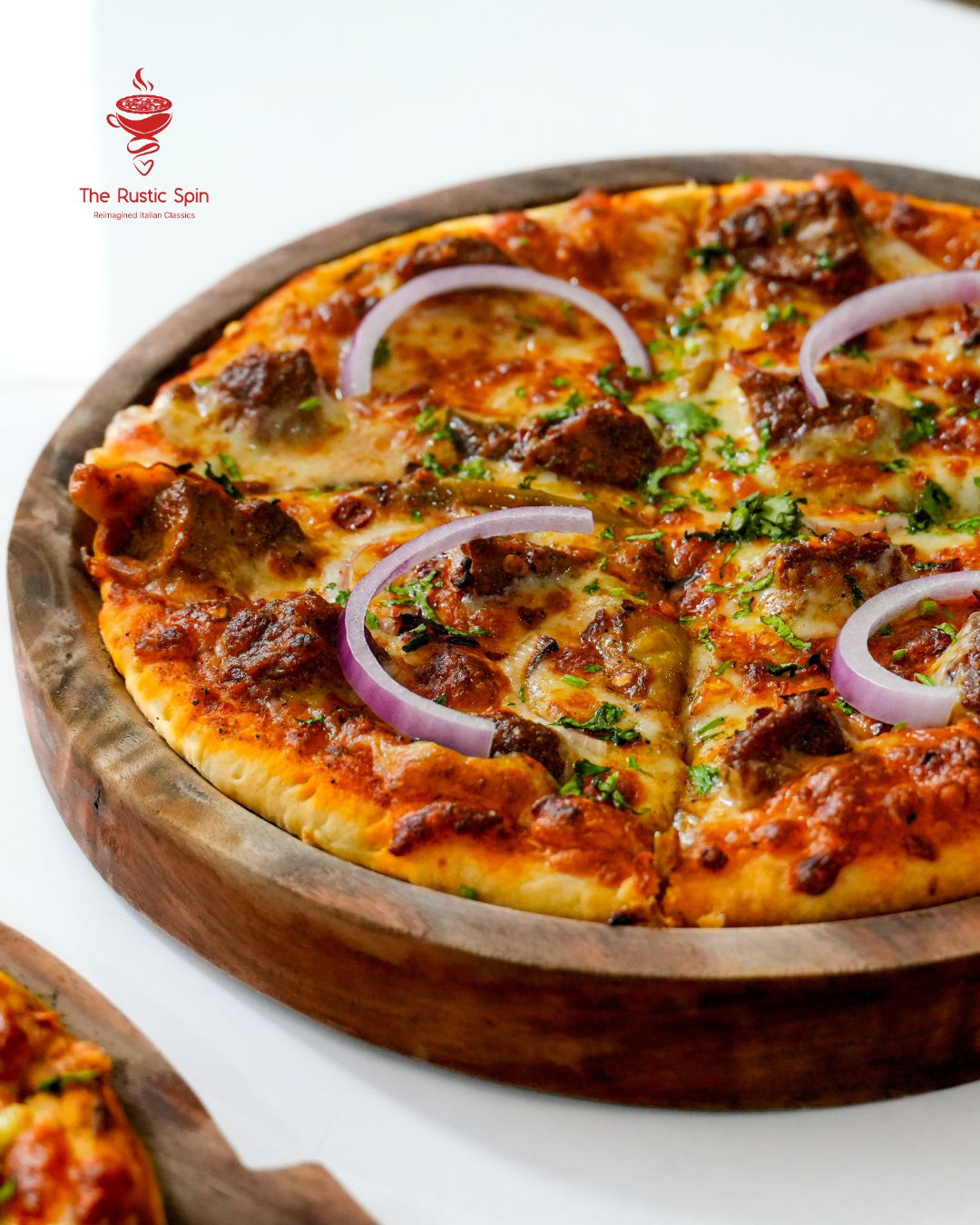 Delicious pizza with meat and onions
