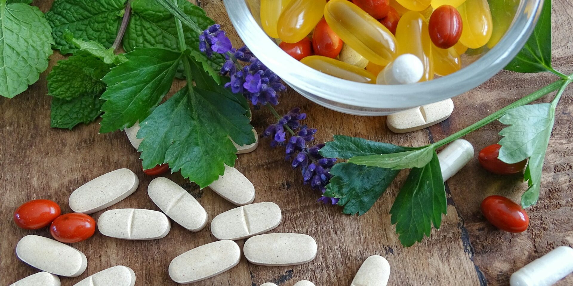 Bowl with multi vitamins, supplements, omega 3 capsules and pills in Meridian, Idaho