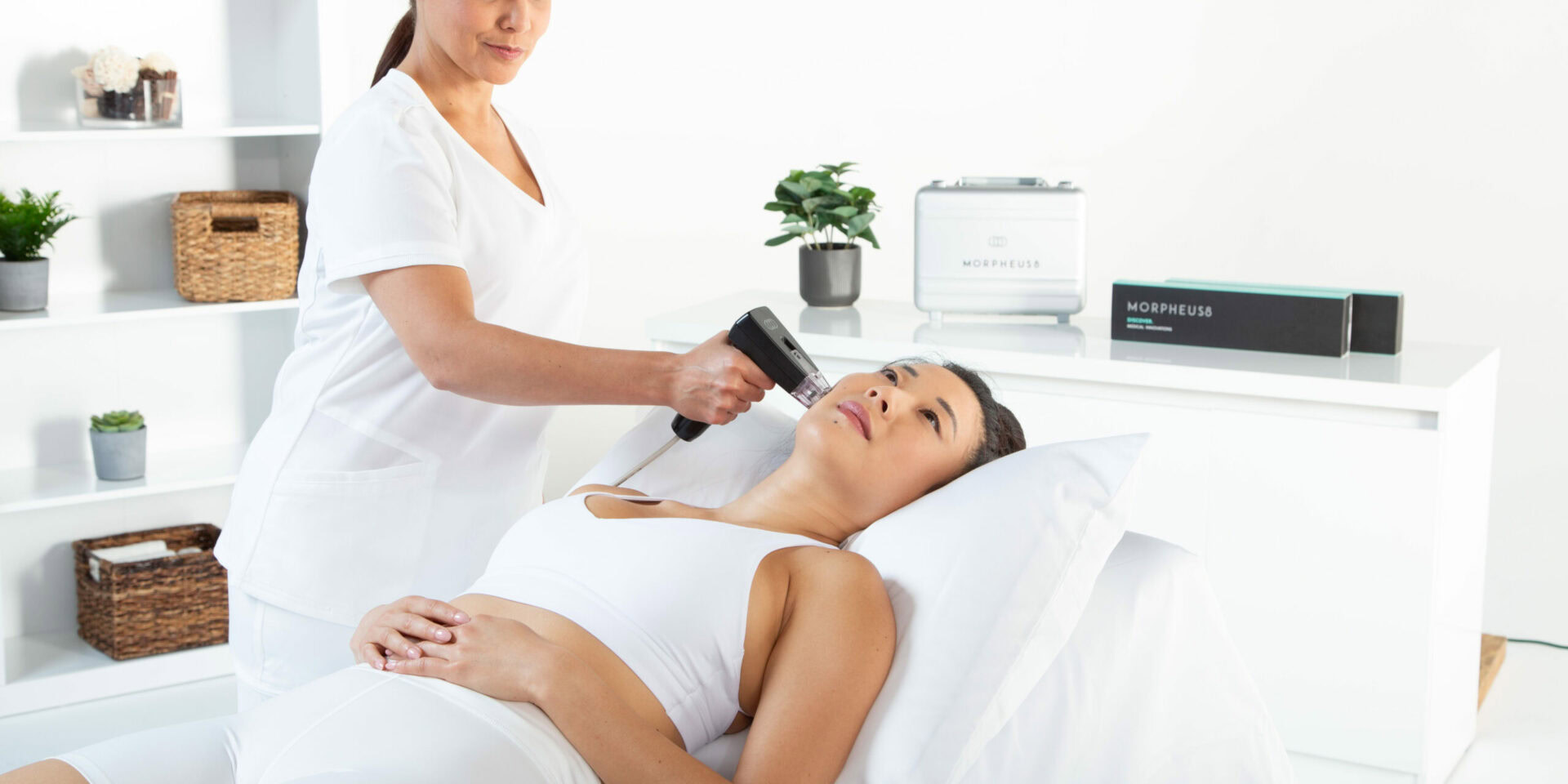 A woman receives Morpheus8 face skincare treatment in Meridian, ID