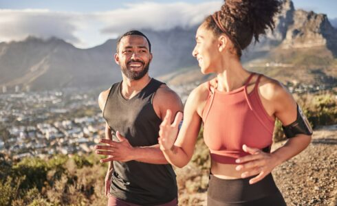 A man and woman running in Boise for fitness, heart health and wellness.