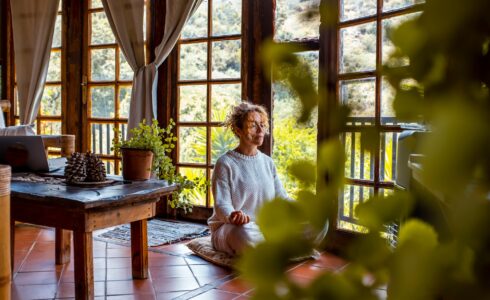 Indoor mental and body health activity. Natural lifestyle. Love connection. One adult woman