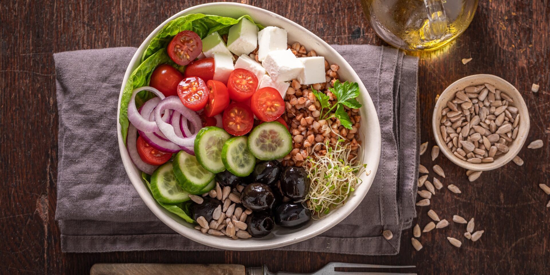 Healthy Greek salad in alternative version for people on diet.