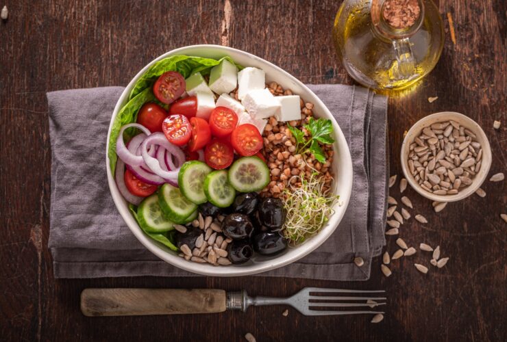 Healthy Greek salad in alternative version for people on diet.