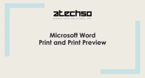 Poster with instructions on using the Print and Print Preview features in Microsoft Word, featuring bold text and Microsoft Word's logo.