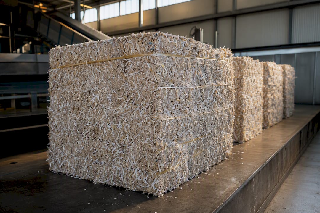 Baled shredded paper ready for recycling