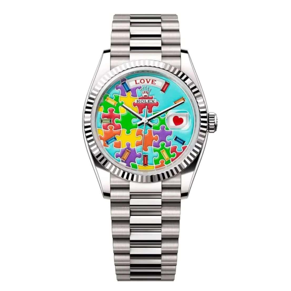 Buy Rolex Day Date 36mm 128239-0056 Puzzle Emoji Jigsaw Motif Dial & Fluted Bezel in Dubai