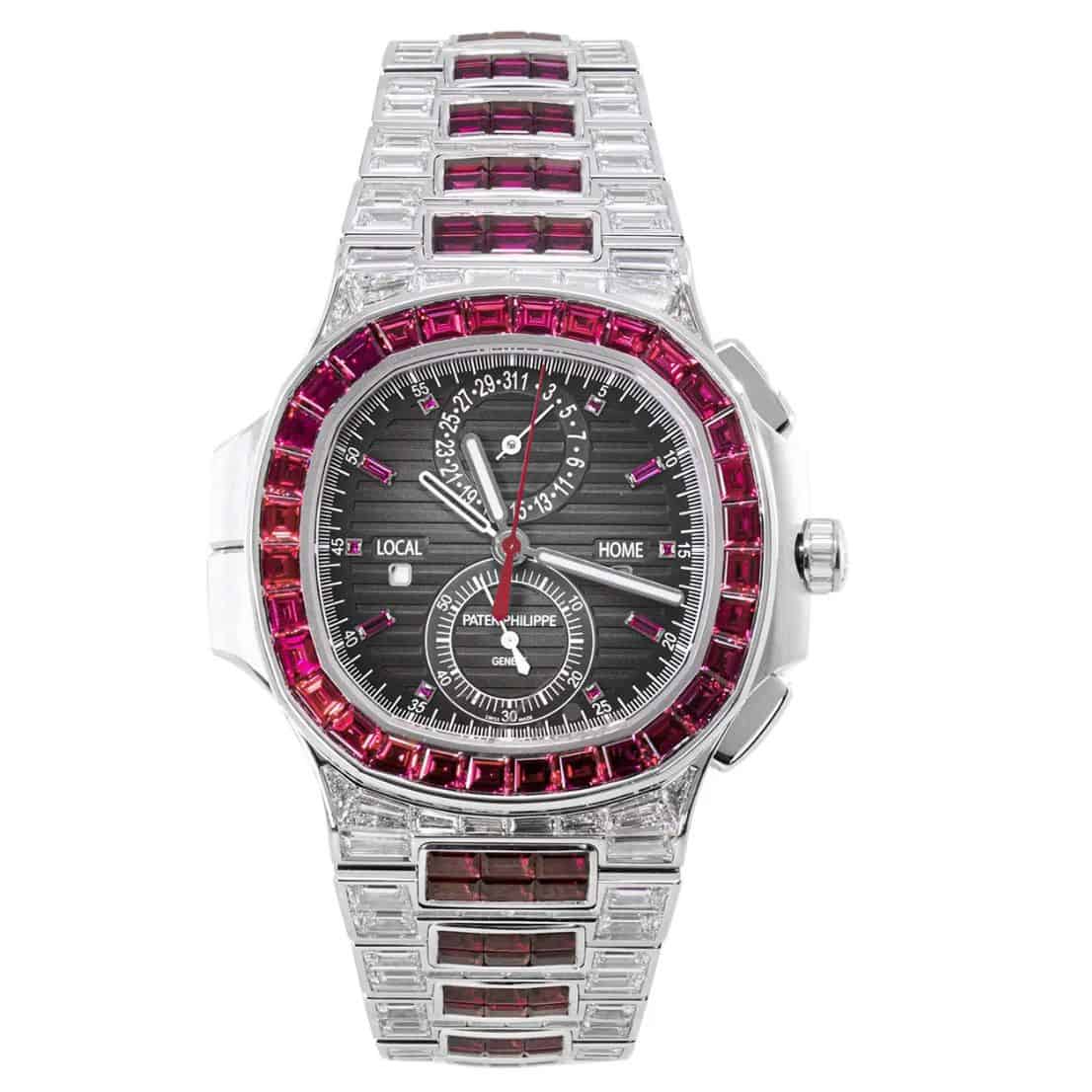 Buy Patek Philippe Nautilus Travel Time 5990/1422G Ruby Diamond Baguettes in Dubai