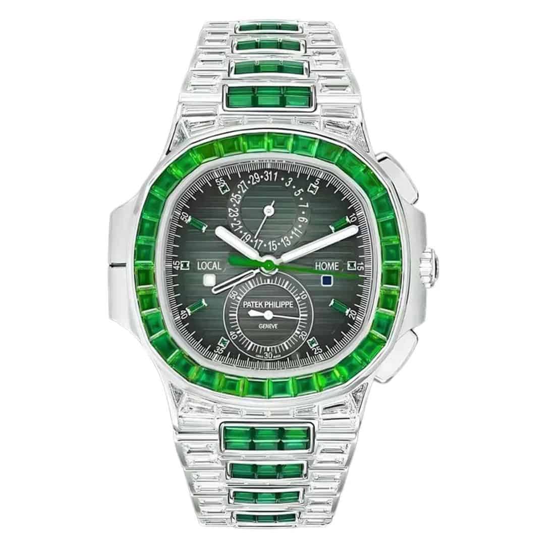 Buy Patek Philippe Nautilus Travel Time 5990/1423G Green Diamond Baguettes in Dubai