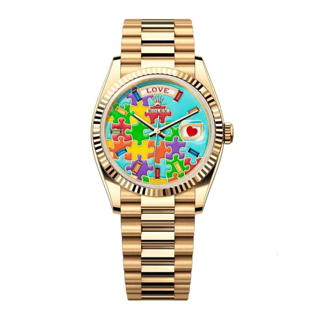 Buy Rolex Day Date 36mm M128238-0106 in Yellow Gold Puzzle Emoji Jigsaw Motif Dial in Dubai