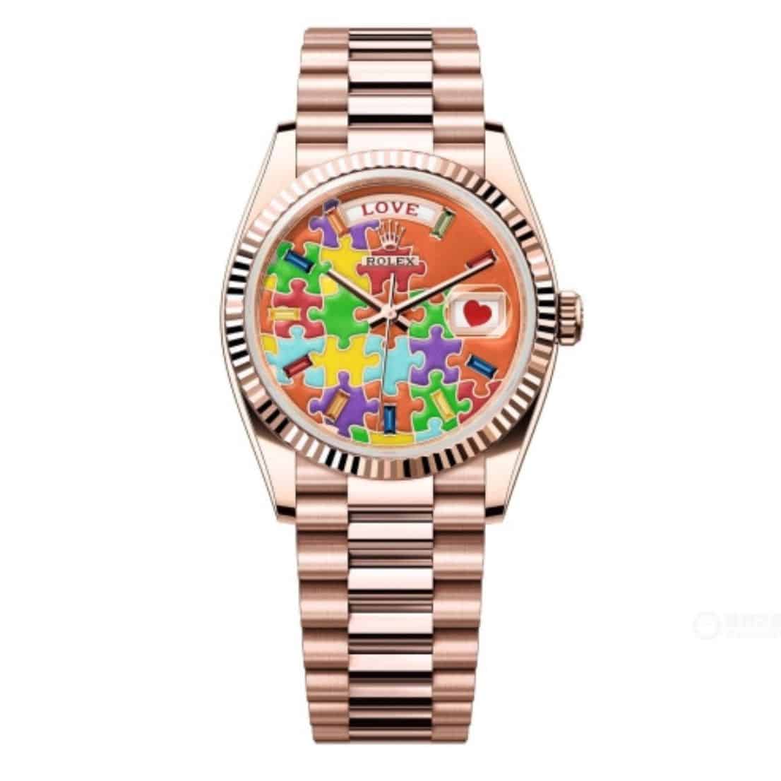 Buy Rolex Day Date 36mm M128235-0063 in Rose Gold Puzzle Emoji Jigsaw Motif Dial in Dubai