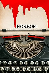 typewriter with bloody paper and word "Horror!"