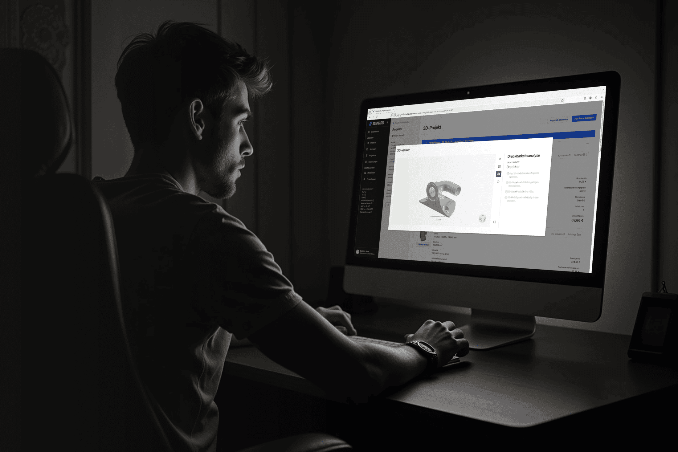 B2B Kunde nutzt 3D Druck Service von 3DBAVARIA am Desktop-PC