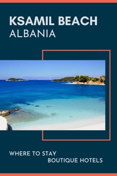 White sandy beach and turquoise water at Ksamil Beach.