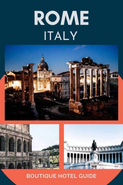 Roman Forum at night, the Colosseum and the historic city centre.